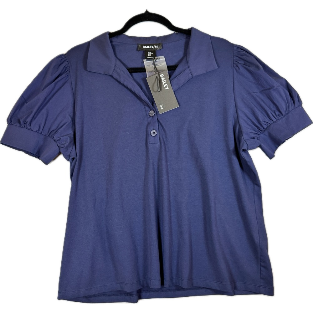 NWT Bailey/44 Puff Sleeve Top Women Size XL Blue Cotton Knit Top Preppy Coquette